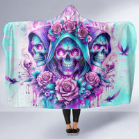 Flower Skull Angel Hooded Blanket Stuck Between IDK IDC and IDGAF