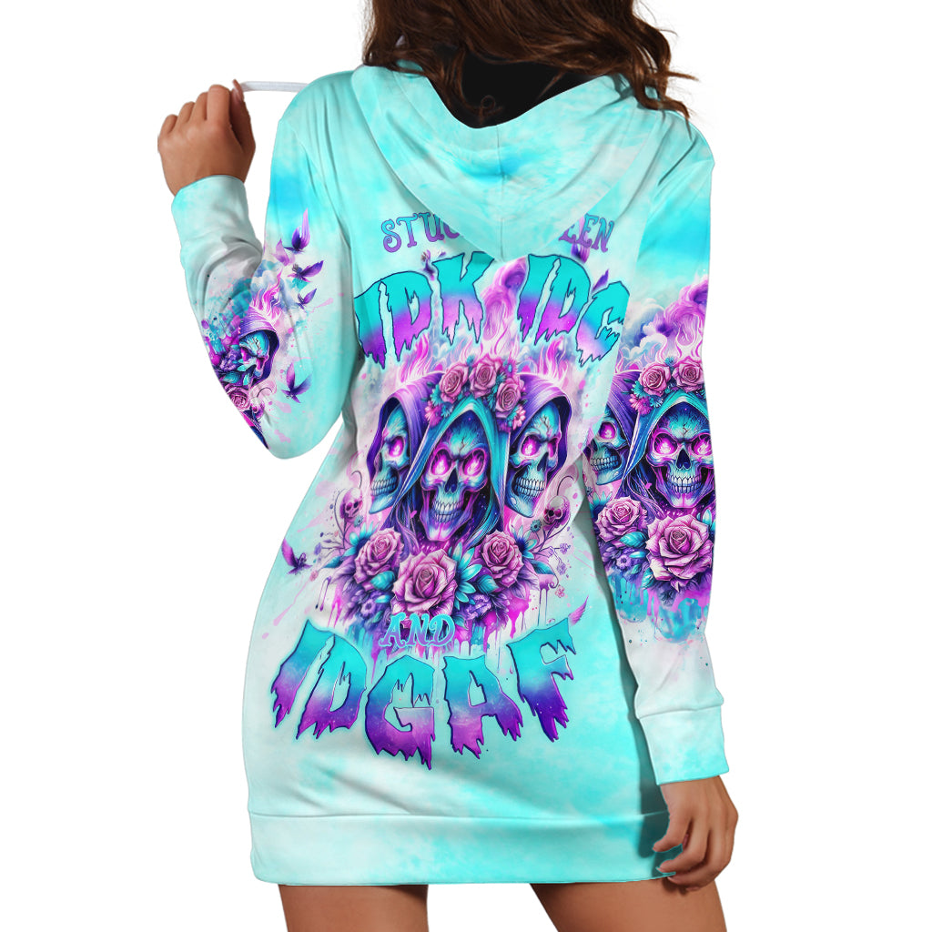 Flower Skull Angel Hoodie Dress Stuck Between IDK IDC and IDGAF - Wonder Print Shop