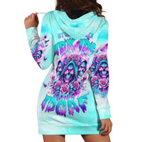 Flower Skull Angel Hoodie Dress Stuck Between IDK IDC and IDGAF - Wonder Print Shop