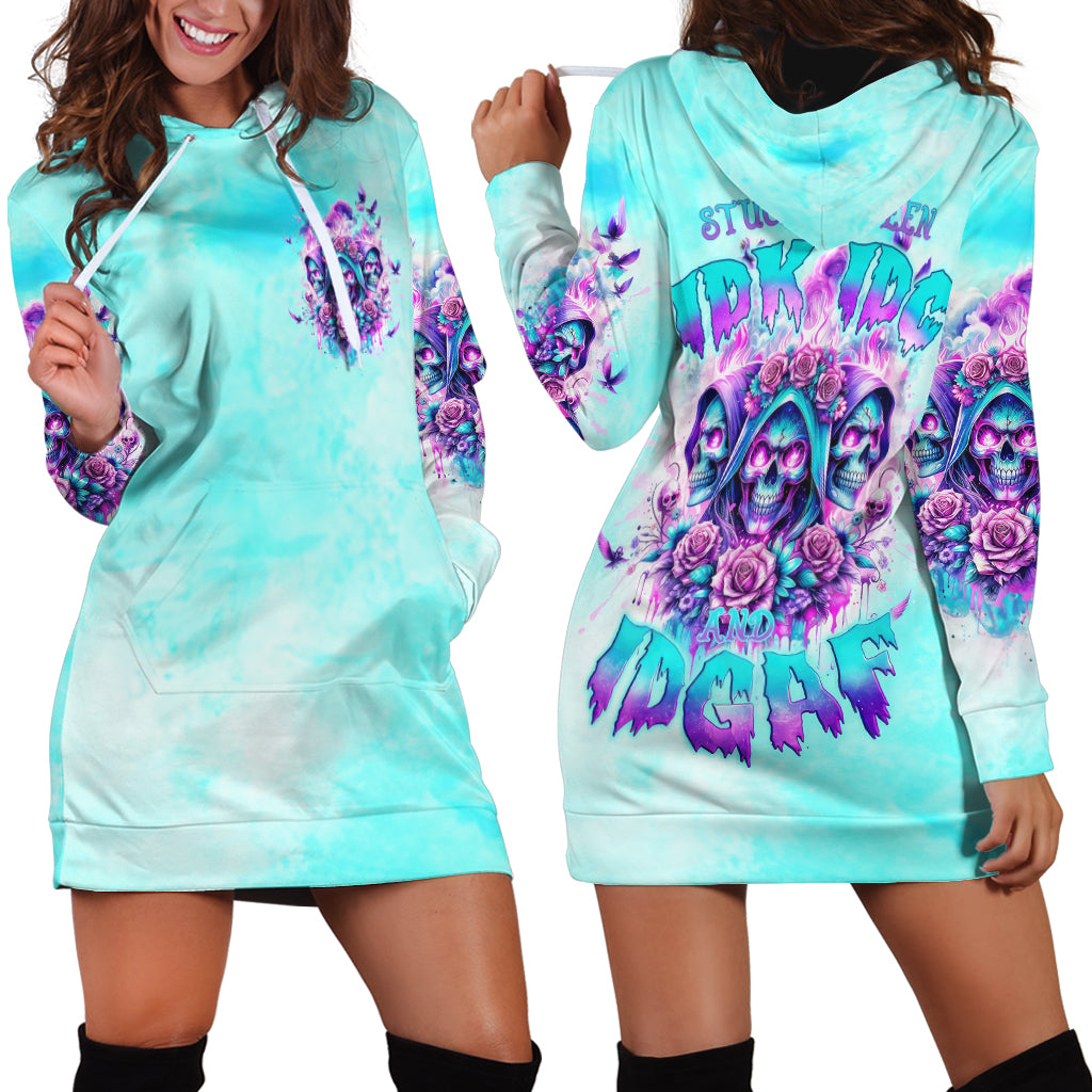 Flower Skull Angel Hoodie Dress Stuck Between IDK IDC and IDGAF - Wonder Print Shop