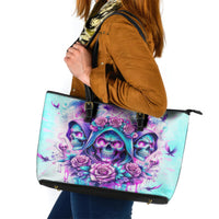 Flower Skull Angel Leather Tote Bag Stuck Between IDK IDC and IDGAF - Wonder Print Shop
