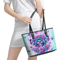 Flower Skull Angel Leather Tote Bag Stuck Between IDK IDC and IDGAF - Wonder Print Shop