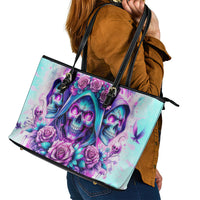 Flower Skull Angel Leather Tote Bag Stuck Between IDK IDC and IDGAF - Wonder Print Shop