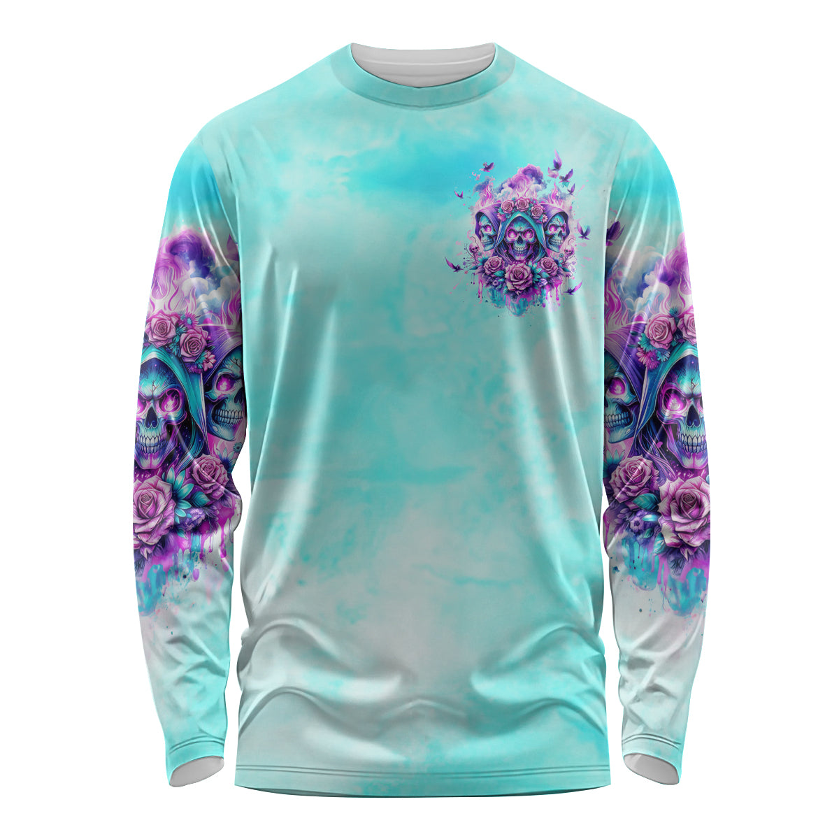 Flower Skull Angel Long Sleeve Shirt Stuck Between IDK IDC and IDGAF - Wonder Print Shop