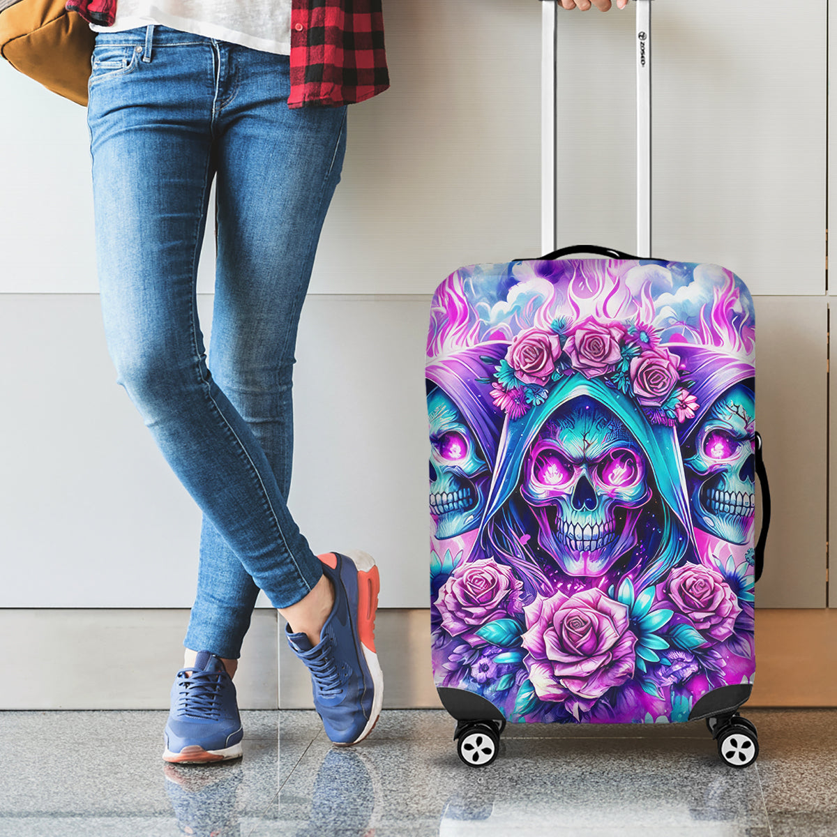 Flower Skull Angel Luggage Cover Stuck Between IDK IDC and IDGAF - Wonder Print Shop
