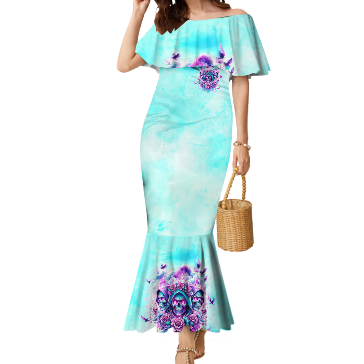 Flower Skull Angel Mermaid Dress Stuck Between IDK IDC and IDGAF - Wonder Print Shop