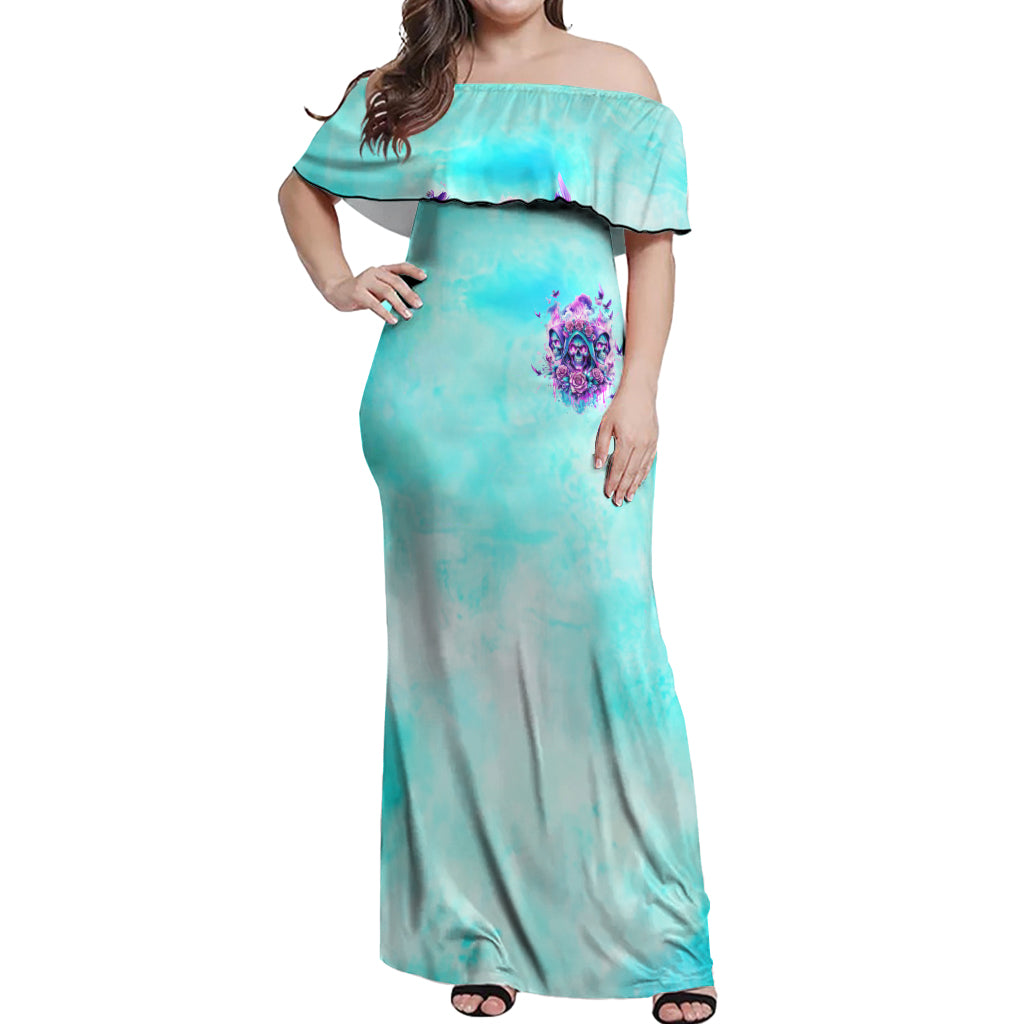 Flower Skull Angel Off Shoulder Maxi Dress Stuck Between IDK IDC and IDGAF - Wonder Print Shop