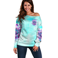 Flower Skull Angel Off Shoulder Sweater Stuck Between IDK IDC and IDGAF - Wonder Print Shop