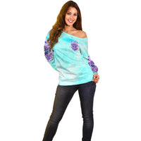 Flower Skull Angel Off Shoulder Sweater Stuck Between IDK IDC and IDGAF - Wonder Print Shop