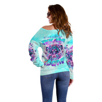 Flower Skull Angel Off Shoulder Sweater Stuck Between IDK IDC and IDGAF - Wonder Print Shop