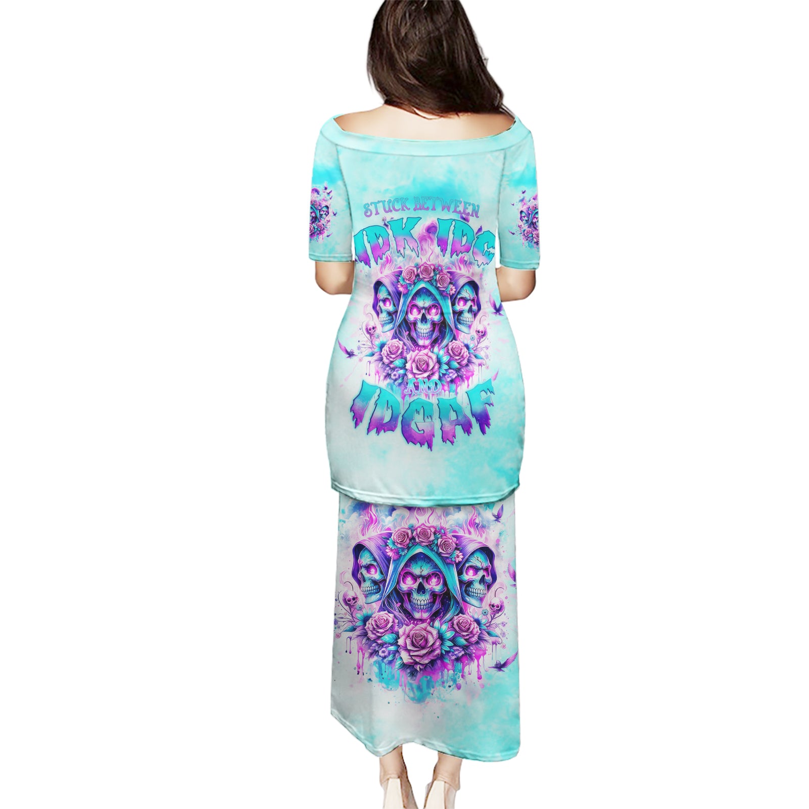 Flower Skull Angel Puletasi Stuck Between IDK IDC and IDGAF - Wonder Print Shop