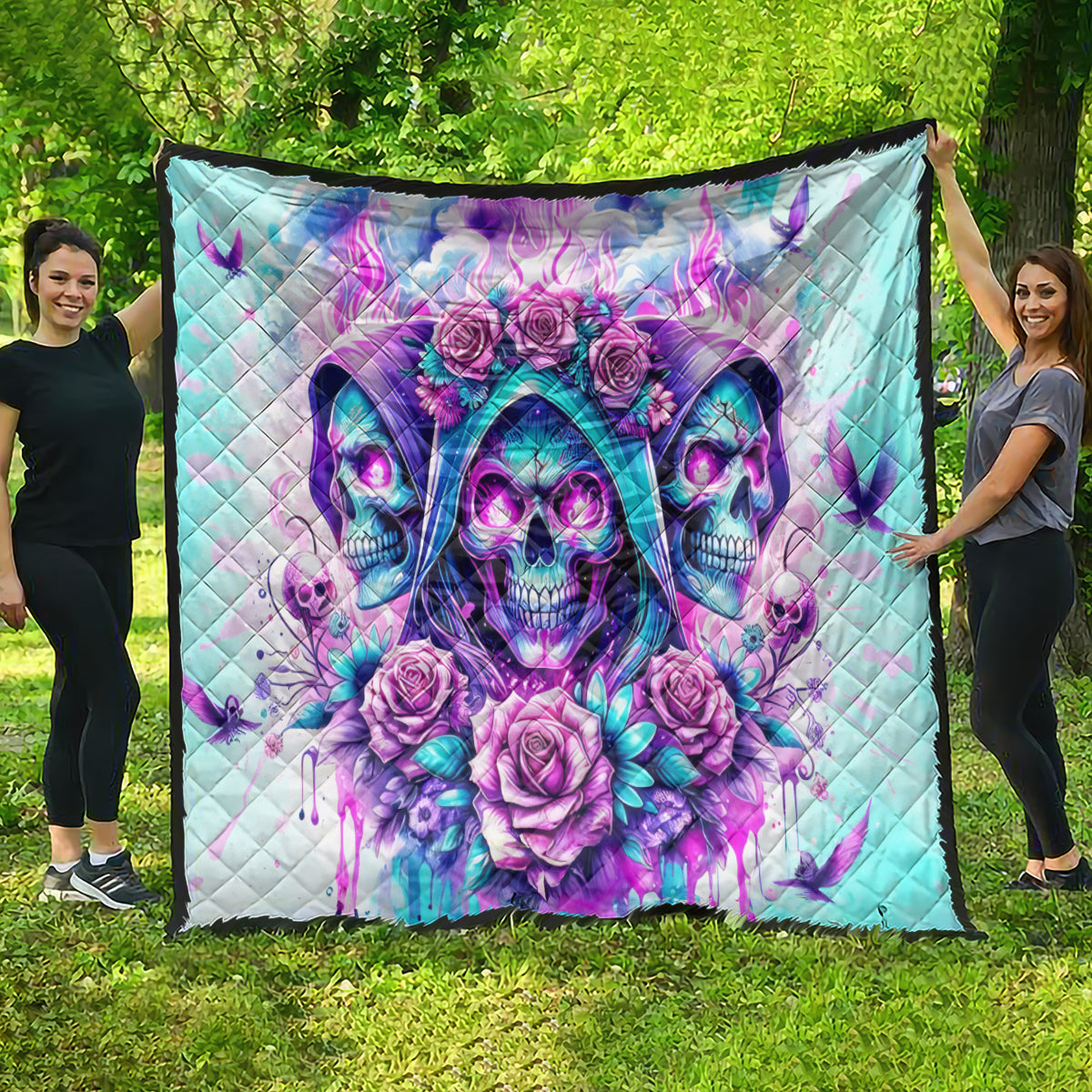 Flower Skull Angel Quilt Stuck Between IDK IDC and IDGAF - Wonder Print Shop