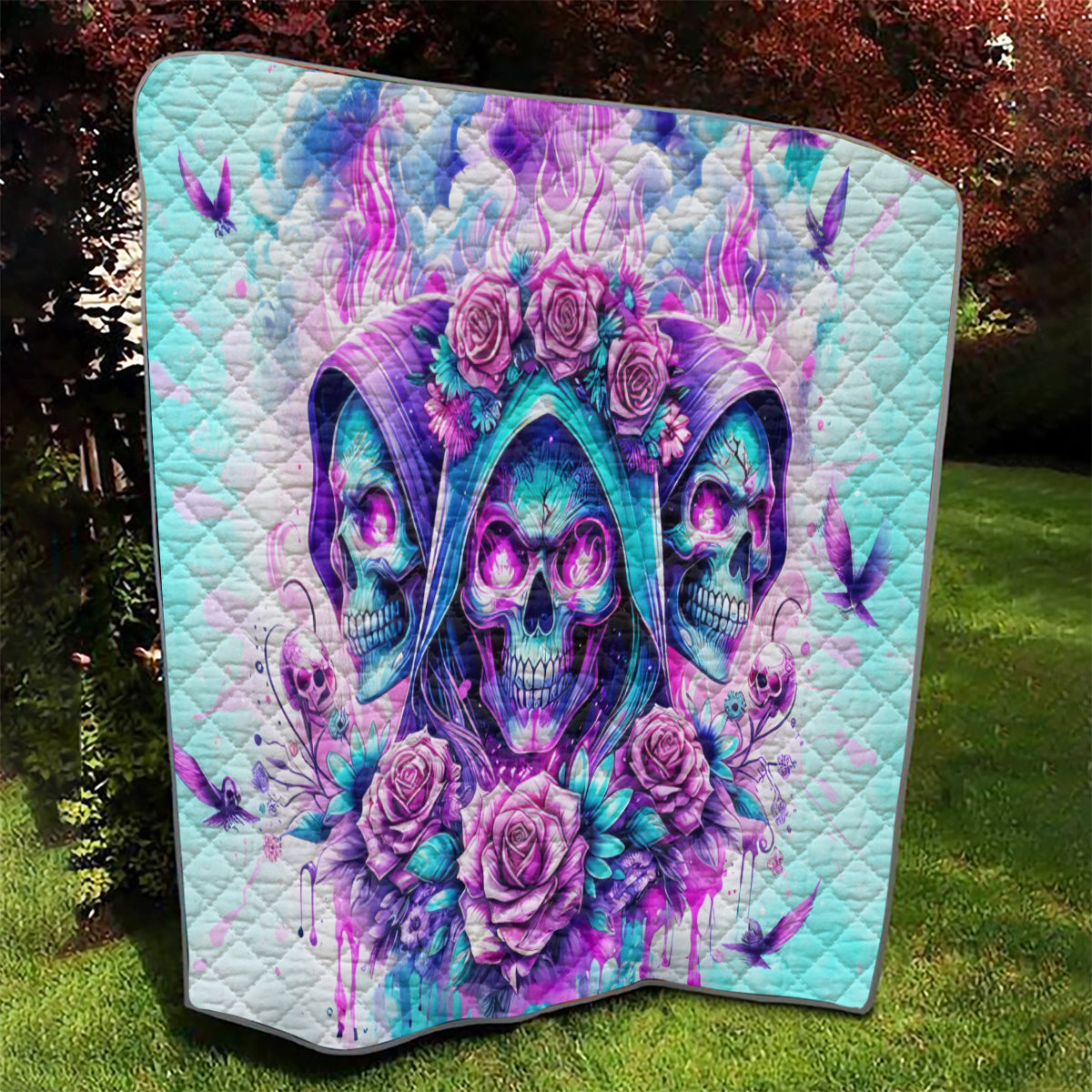 Flower Skull Angel Quilt Stuck Between IDK IDC and IDGAF - Wonder Print Shop