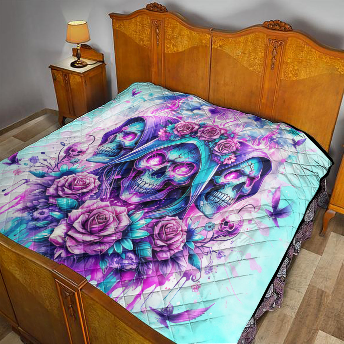 Flower Skull Angel Quilt Stuck Between IDK IDC and IDGAF - Wonder Print Shop