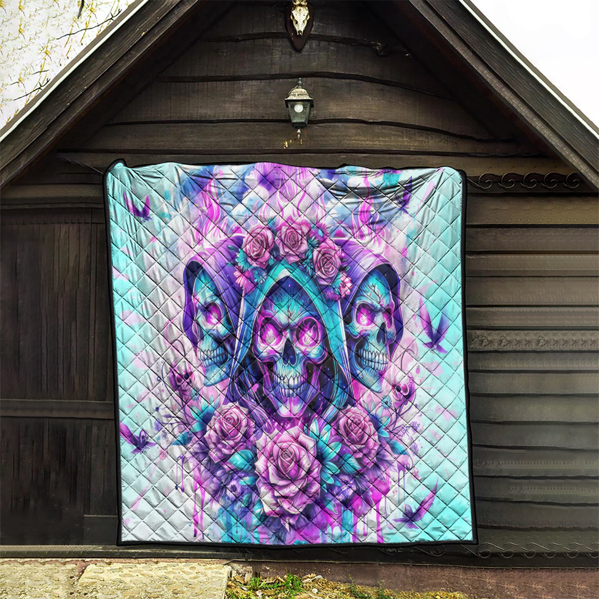 Flower Skull Angel Quilt Stuck Between IDK IDC and IDGAF - Wonder Print Shop