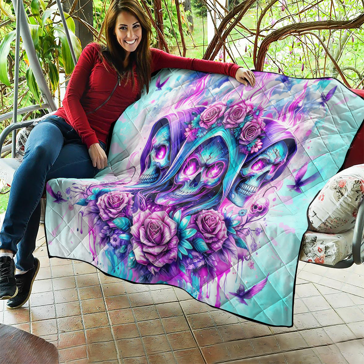 Flower Skull Angel Quilt Stuck Between IDK IDC and IDGAF - Wonder Print Shop
