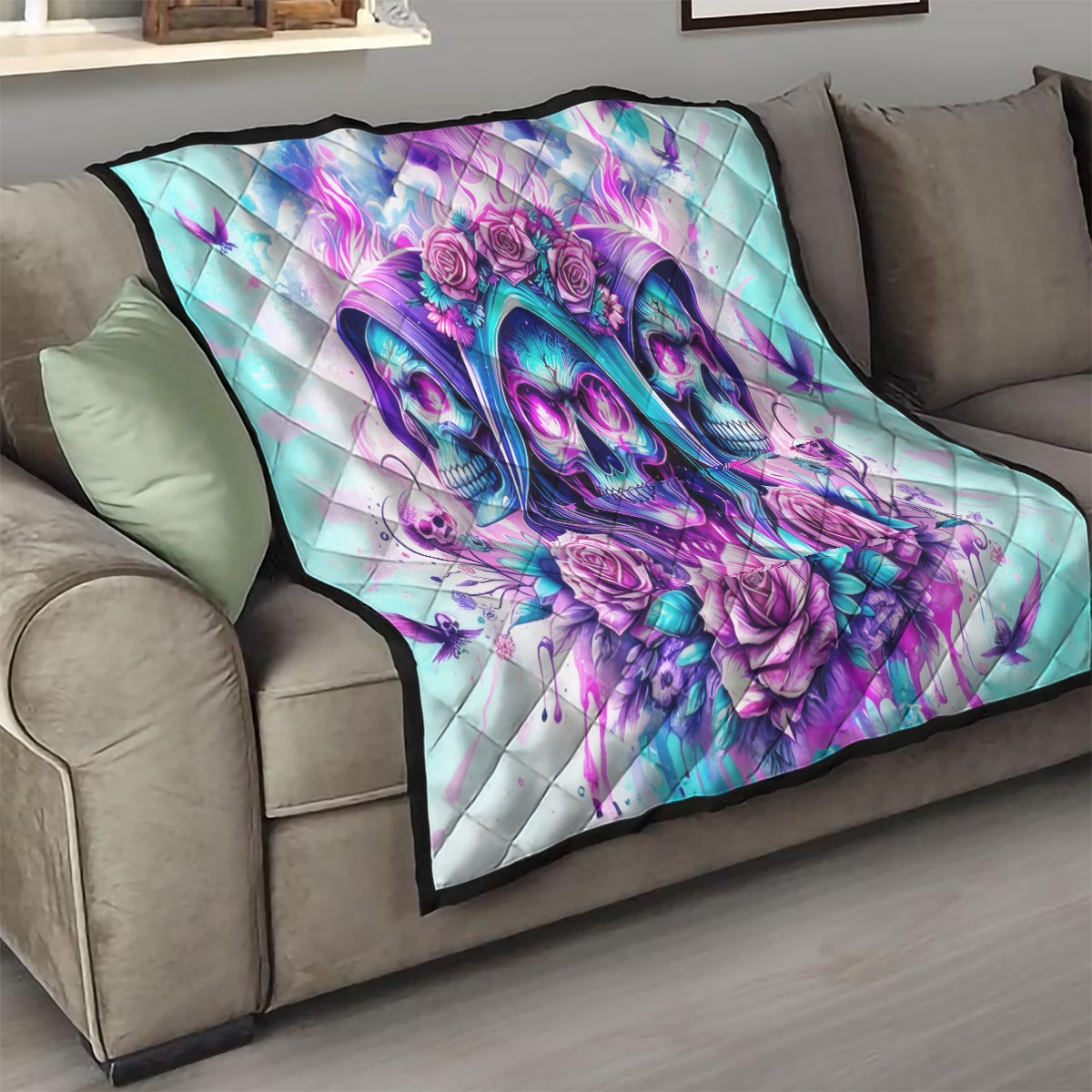 Flower Skull Angel Quilt Stuck Between IDK IDC and IDGAF - Wonder Print Shop