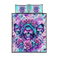 Flower Skull Angel Quilt Bed Set Stuck Between IDK IDC and IDGAF - Wonder Print Shop