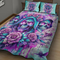 Flower Skull Angel Quilt Bed Set Stuck Between IDK IDC and IDGAF - Wonder Print Shop