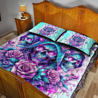 Flower Skull Angel Quilt Bed Set Stuck Between IDK IDC and IDGAF - Wonder Print Shop