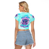 Flower Skull Angel Raglan Cropped T Shirt Stuck Between IDK IDC and IDGAF - Wonder Print Shop