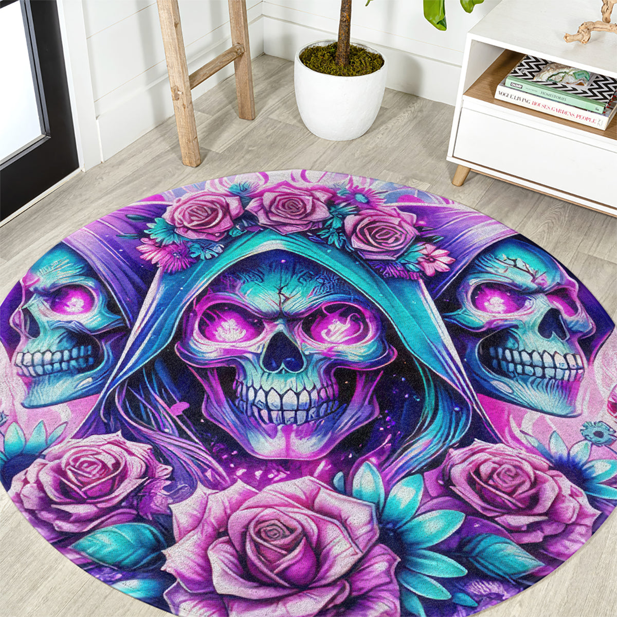 Flower Skull Angel Round Carpet Stuck Between IDK IDC and IDGAF