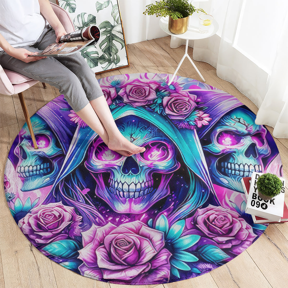 Flower Skull Angel Round Carpet Stuck Between IDK IDC and IDGAF