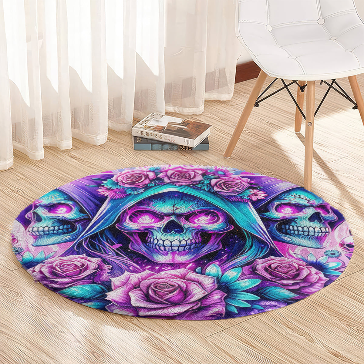 Flower Skull Angel Round Carpet Stuck Between IDK IDC and IDGAF