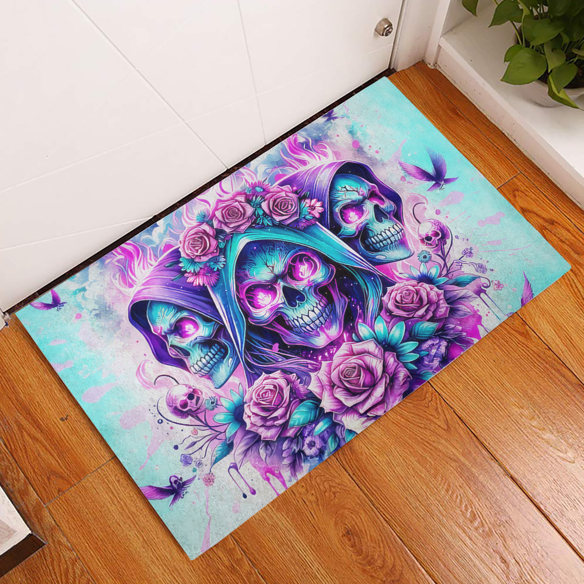 Flower Skull Angel Rubber Doormat Stuck Between IDK IDC and IDGAF - Wonder Print Shop