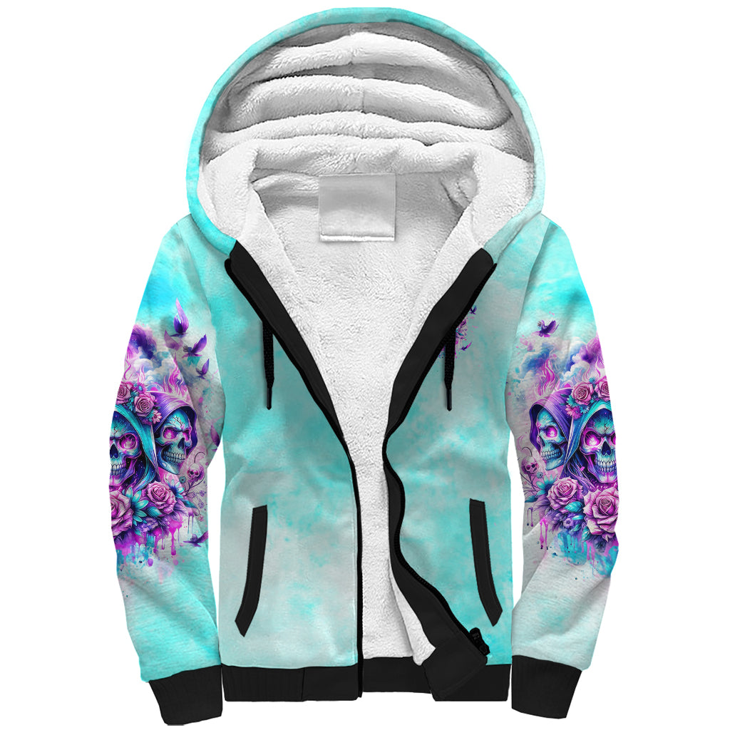 Flower Skull Angel Sherpa Hoodie Stuck Between IDK IDC and IDGAF - Wonder Print Shop