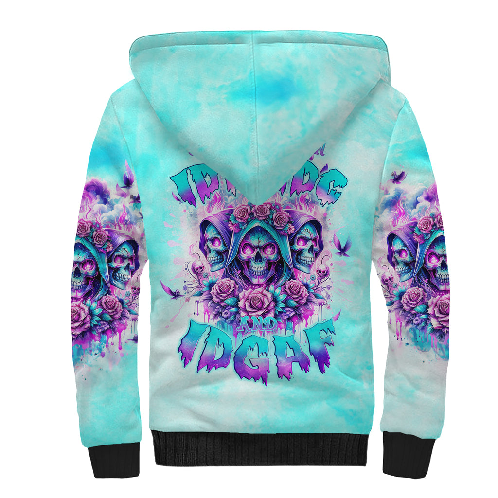 Flower Skull Angel Sherpa Hoodie Stuck Between IDK IDC and IDGAF - Wonder Print Shop