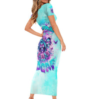 Flower Skull Angel Short Sleeve Bodycon Dress Stuck Between IDK IDC and IDGAF - Wonder Print Shop