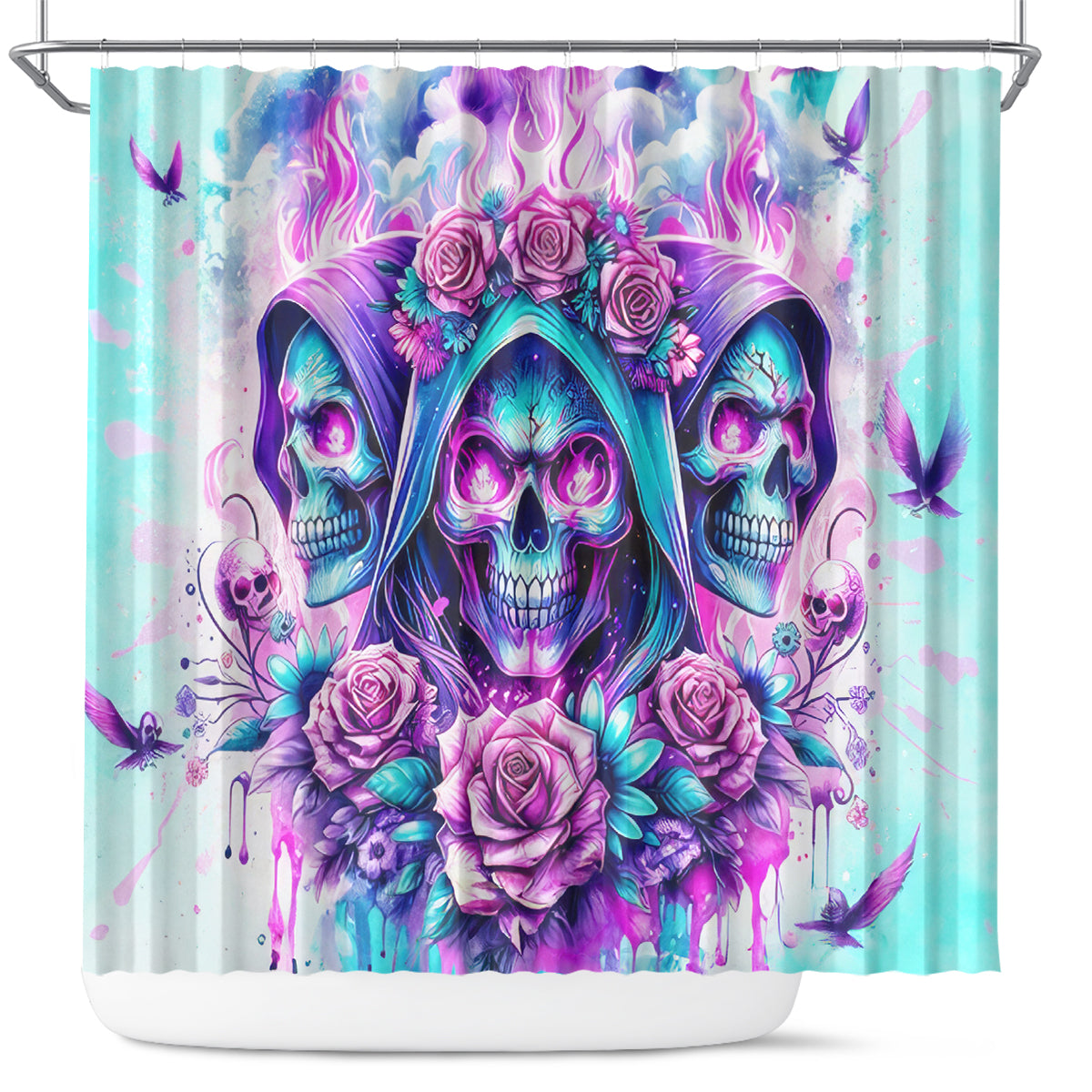 Flower Skull Angel Shower Curtain Stuck Between IDK IDC and IDGAF