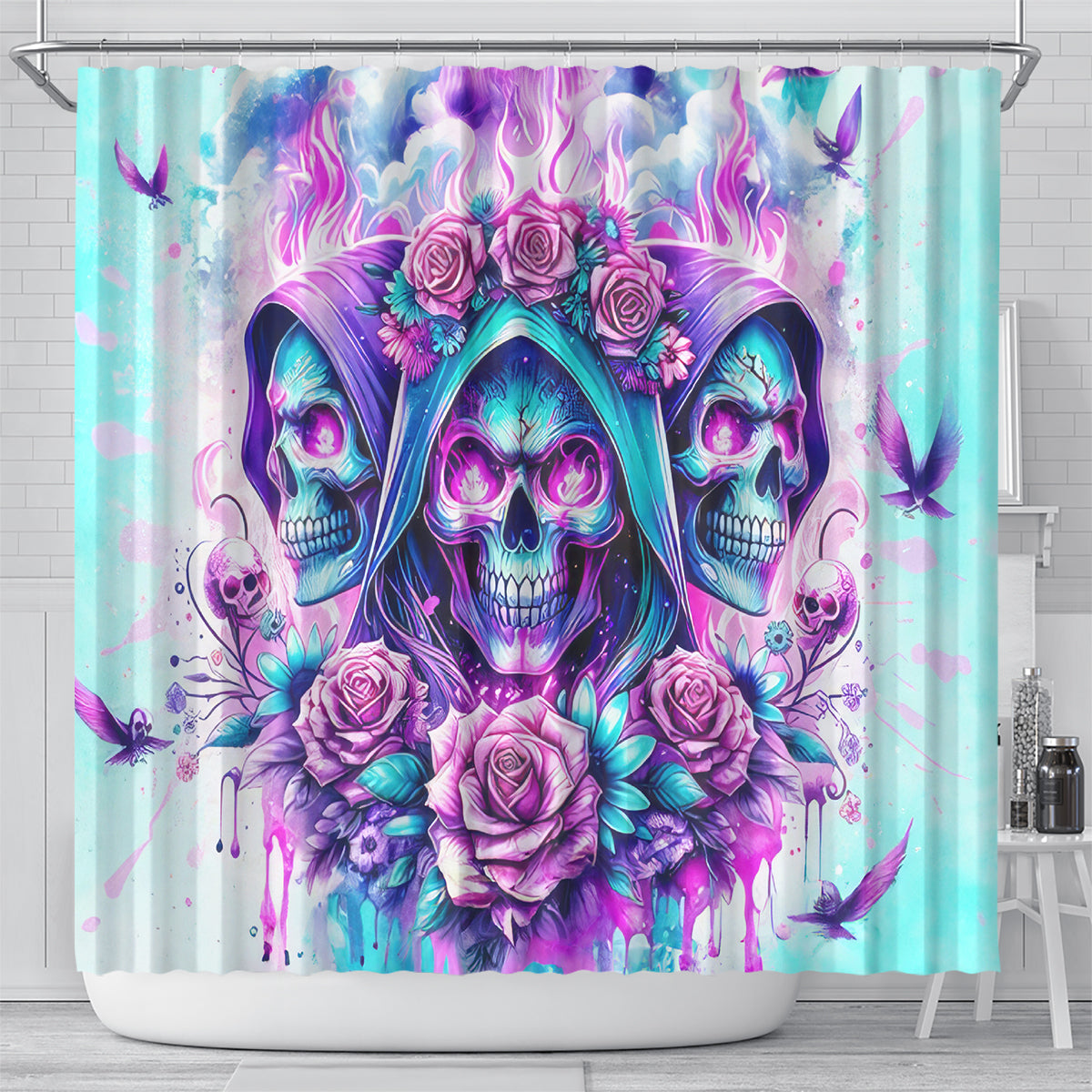Flower Skull Angel Shower Curtain Stuck Between IDK IDC and IDGAF