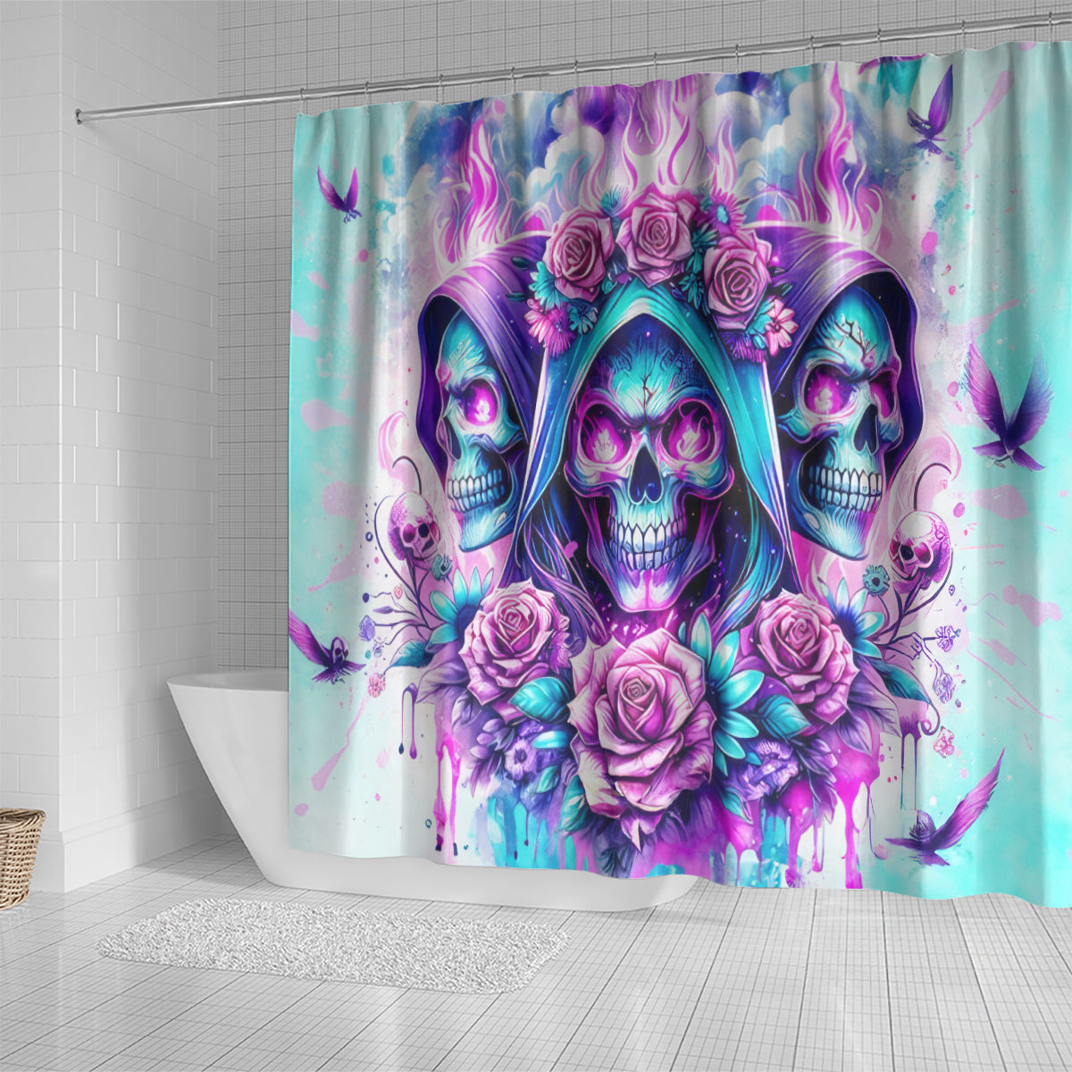 Flower Skull Angel Shower Curtain Stuck Between IDK IDC and IDGAF