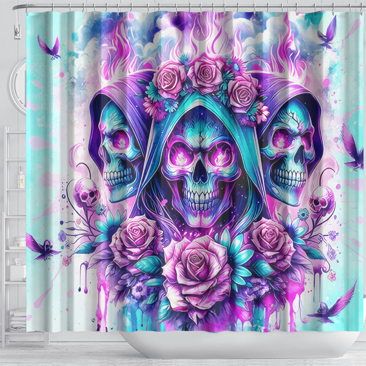 Flower Skull Angel Shower Curtain Stuck Between IDK IDC and IDGAF