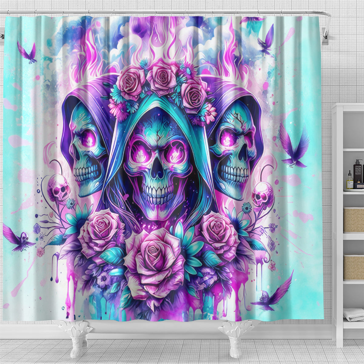 Flower Skull Angel Shower Curtain Stuck Between IDK IDC and IDGAF