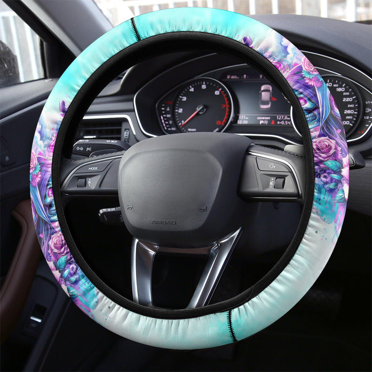 Flower Skull Angel Steering Wheel Cover Stuck Between IDK IDC and IDGAF - Wonder Print Shop