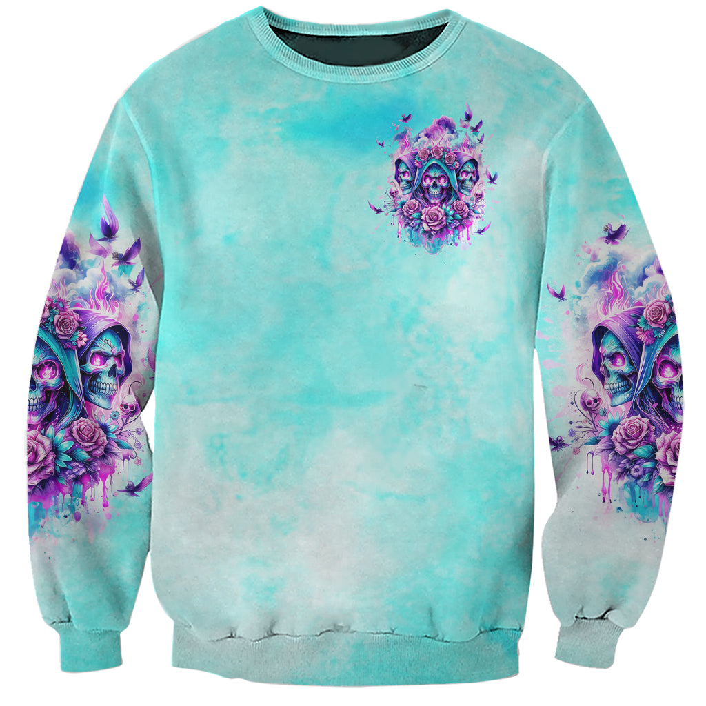 Flower Skull Angel Sweatshirt Stuck Between IDK IDC and IDGAF - Wonder Print Shop