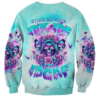 Flower Skull Angel Sweatshirt Stuck Between IDK IDC and IDGAF - Wonder Print Shop