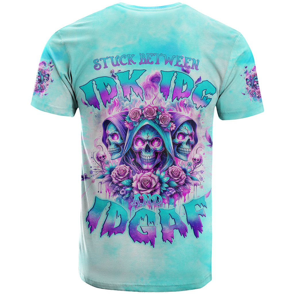 Flower Skull Angel T Shirt Stuck Between IDK IDC and IDGAF - Wonder Print Shop