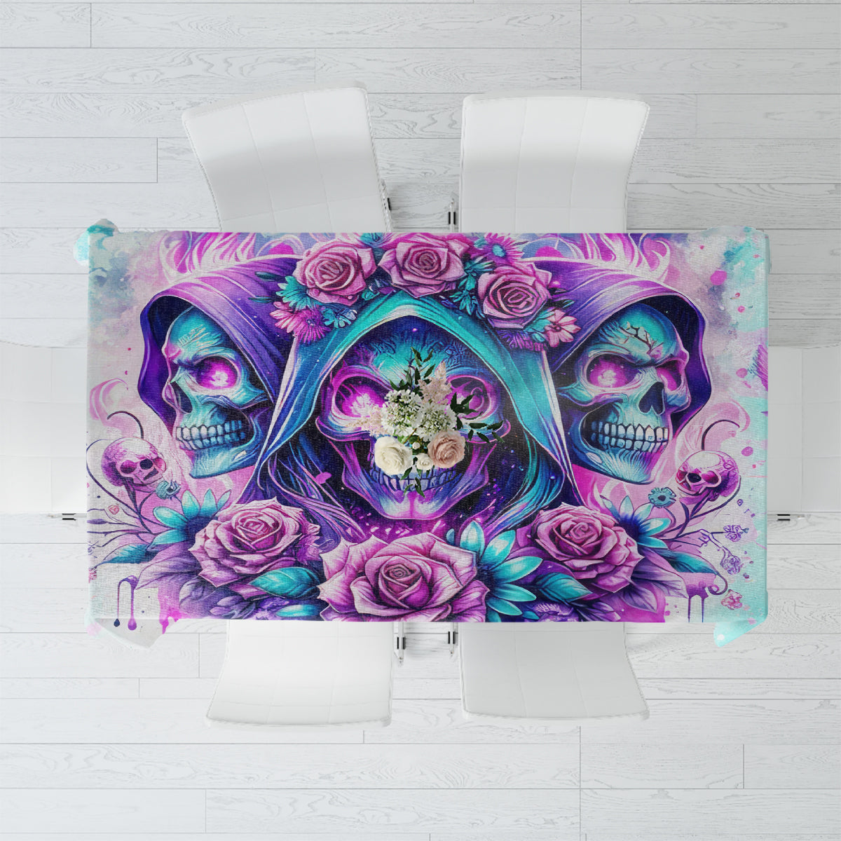 Flower Skull Angel Tablecloth Stuck Between IDK IDC and IDGAF - Wonder Print Shop