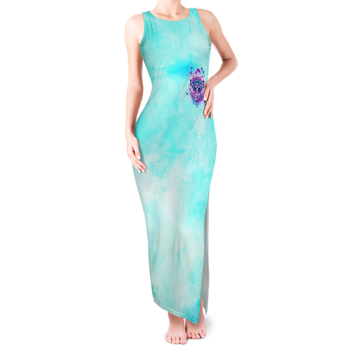 Flower Skull Angel Tank Maxi Dress Stuck Between IDK IDC and IDGAF - Wonder Print Shop