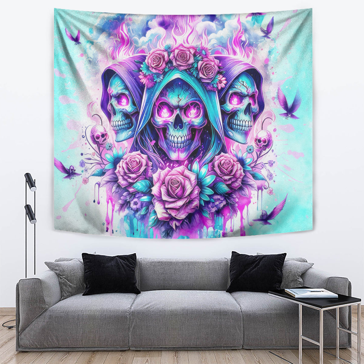 Flower Skull Angel Tapestry Stuck Between IDK IDC and IDGAF - Wonder Print Shop