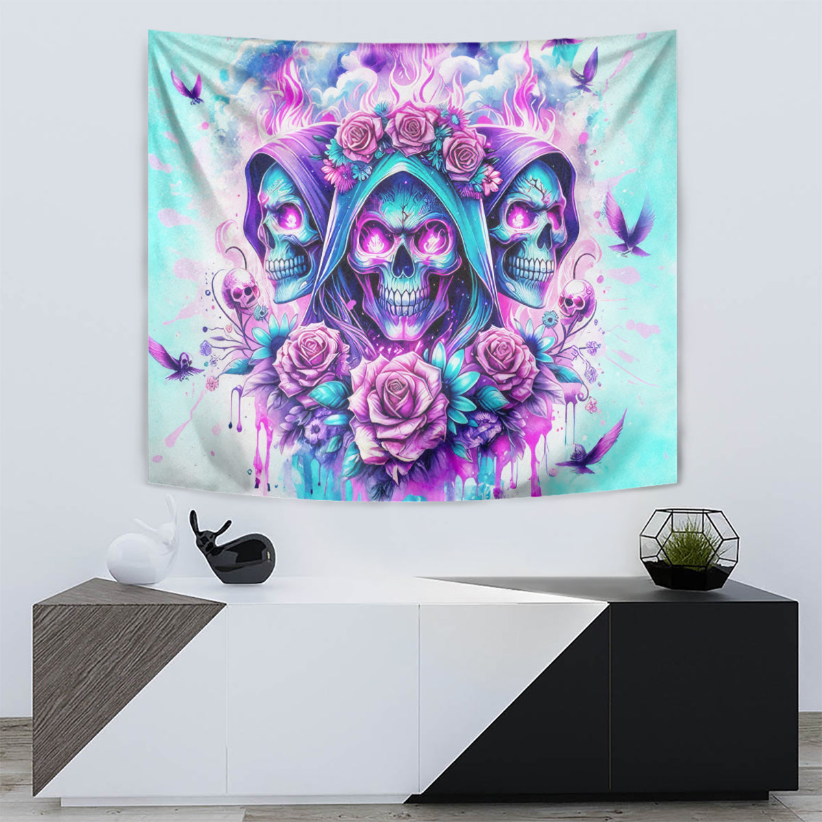 Flower Skull Angel Tapestry Stuck Between IDK IDC and IDGAF - Wonder Print Shop