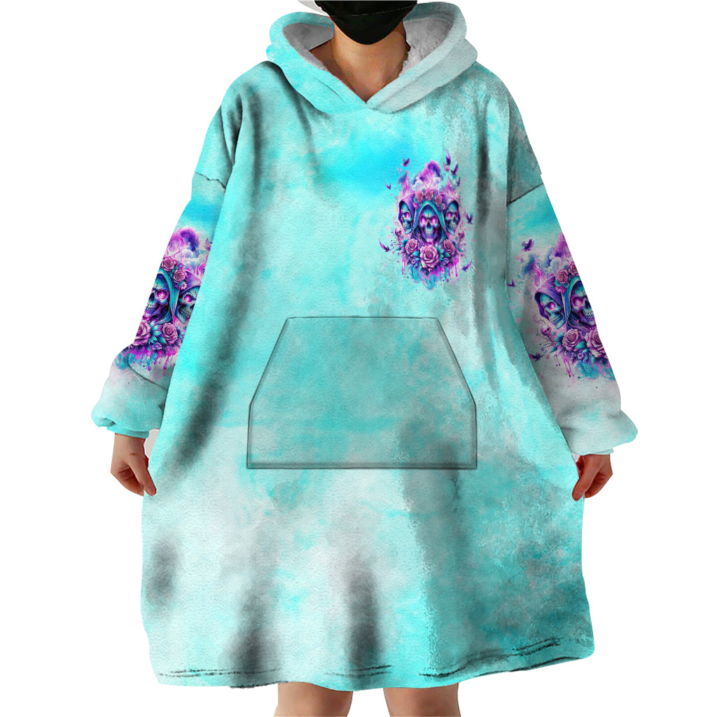 Flower Skull Angel Wearable Blanket Hoodie Stuck Between IDK IDC and IDGAF - Wonder Print Shop
