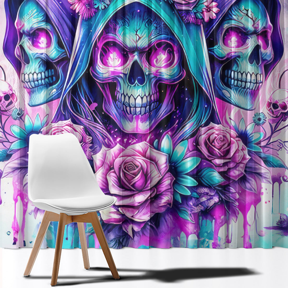 Flower Skull Angel Window Curtain Stuck Between IDK IDC and IDGAF - Wonder Print Shop