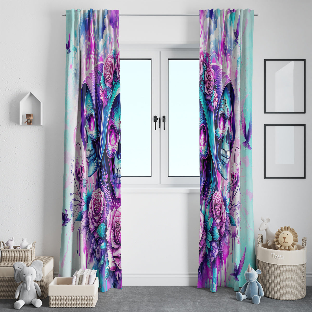 Flower Skull Angel Window Curtain Stuck Between IDK IDC and IDGAF - Wonder Print Shop