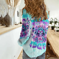 Flower Skull Angel Women Casual Shirt Stuck Between IDK IDC and IDGAF - Wonder Print Shop