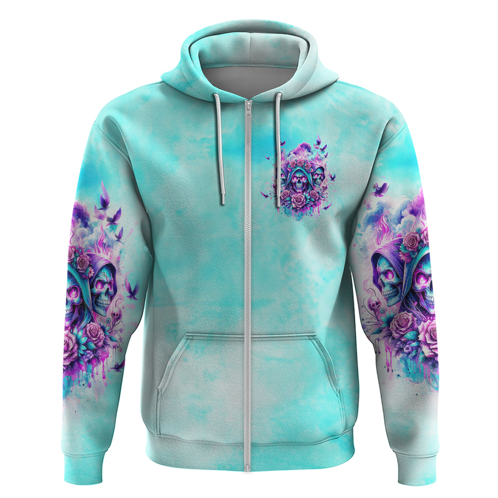 Flower Skull Angel Zip Hoodie Stuck Between IDK IDC and IDGAF - Wonder Print Shop